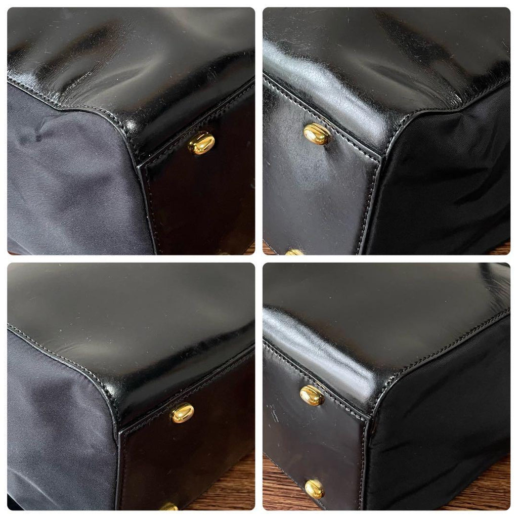 Celine Nylon Leather Shoulder Bag Gold Black — view 6