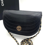 Chanel Chain Shoulder Lambskin Black CC Logo Half Moon