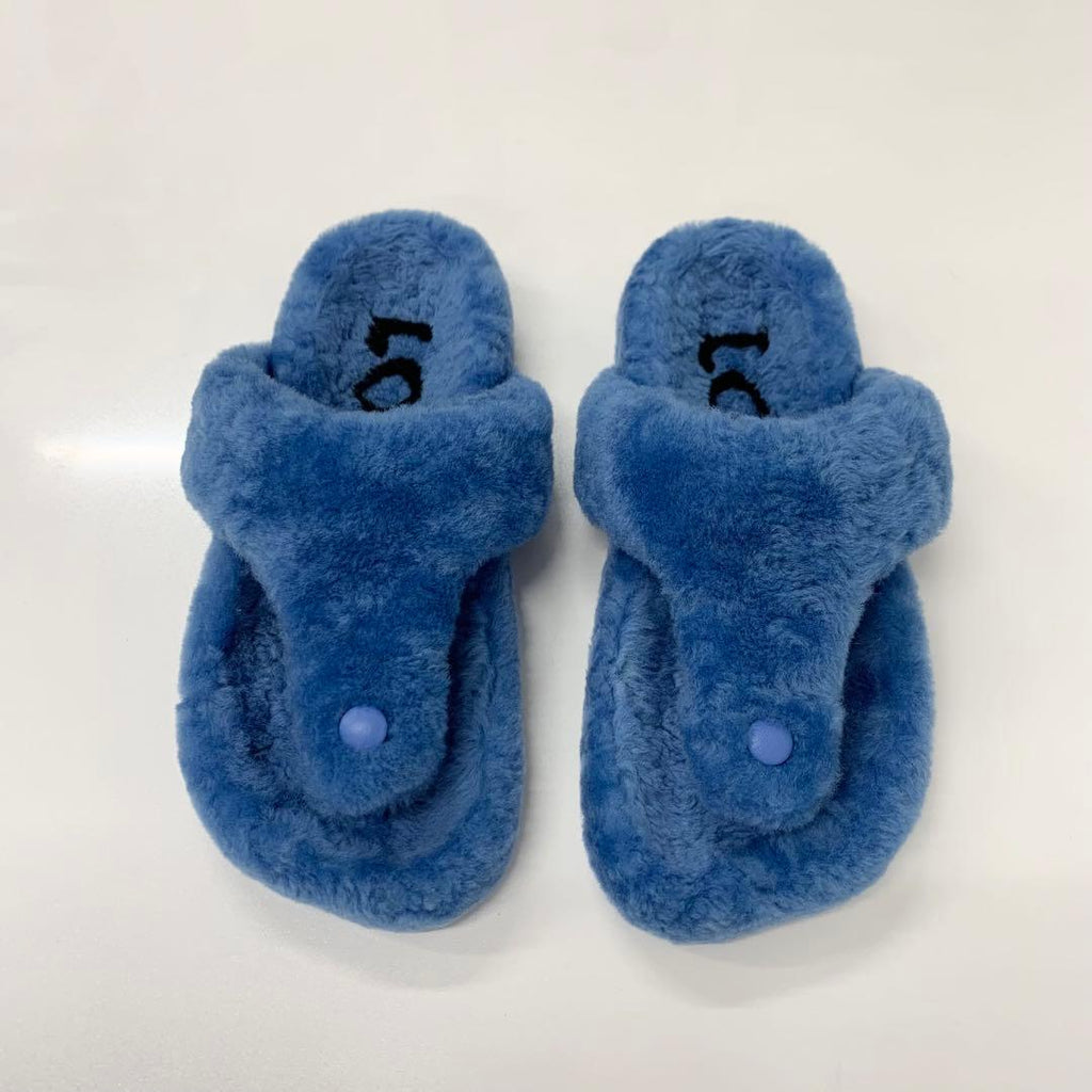 Loewe Shearling Thong Flat Sandals Blue — view 2