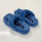 Loewe Shearling Thong Flat Sandals Blue — view 4