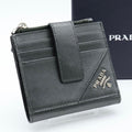 Prada Metal Logo Bifold Wallet Metallic Gray Black