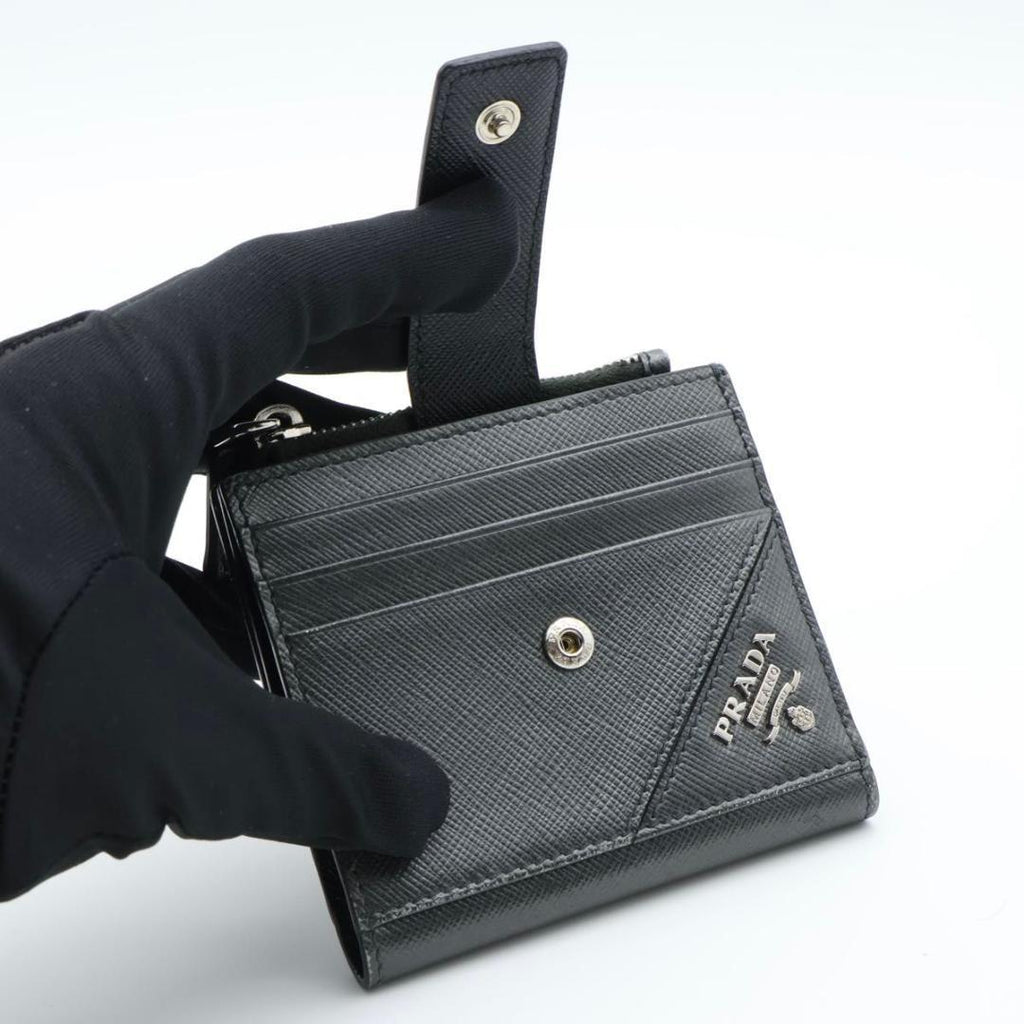 Prada Metal Logo Bifold Wallet Metallic Gray Black — view 2