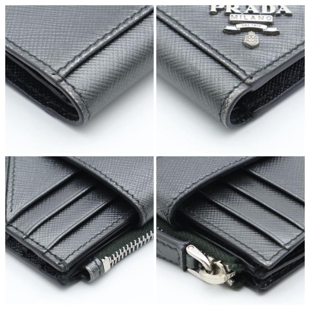 Prada Metal Logo Bifold Wallet Metallic Gray Black — view 8