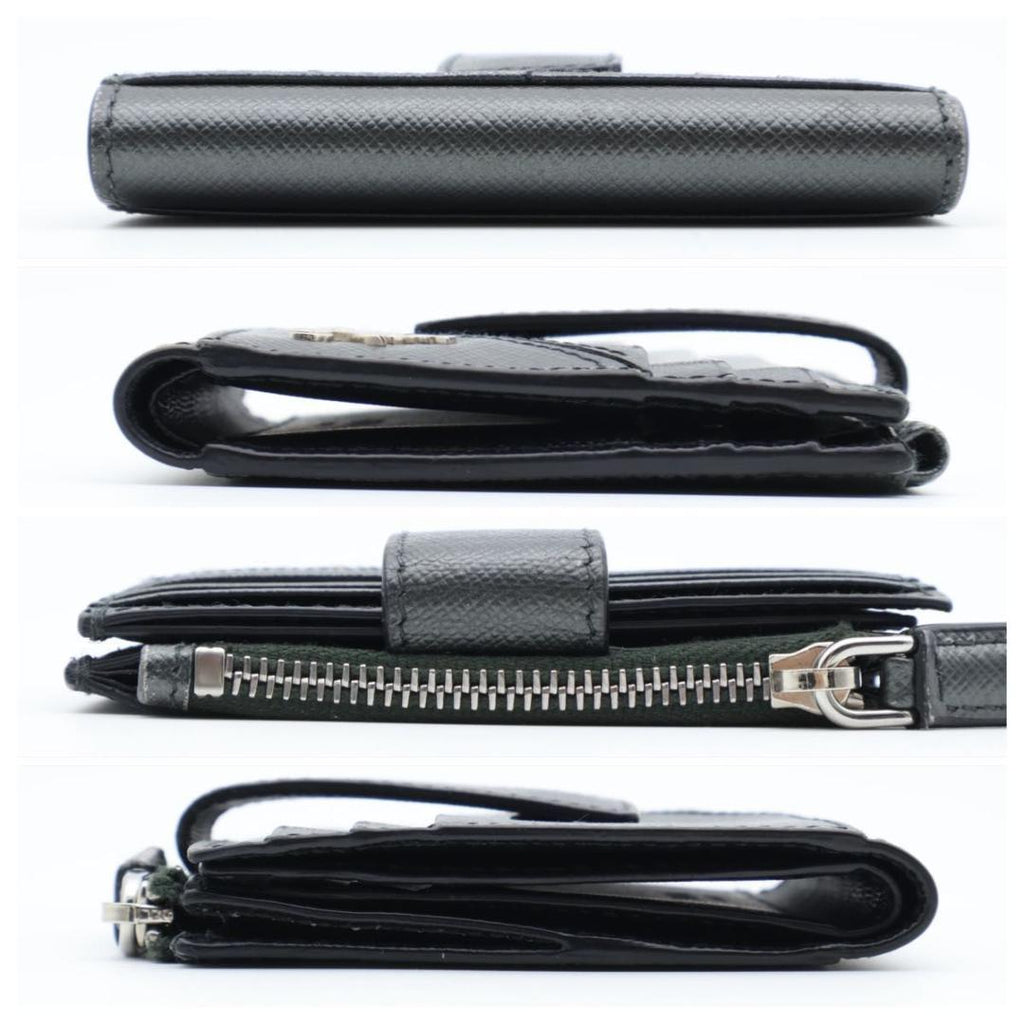 Prada Metal Logo Bifold Wallet Metallic Gray Black — view 9