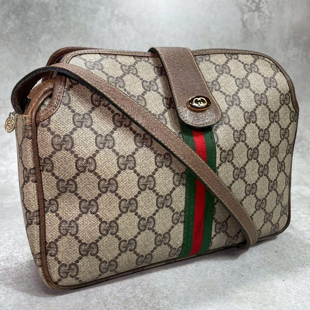 Gucci GG Sherry Line Shoulder Bag Brown Leather