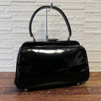 Prada Enamel Patent Leather Hand Bag Kiss Lock Black