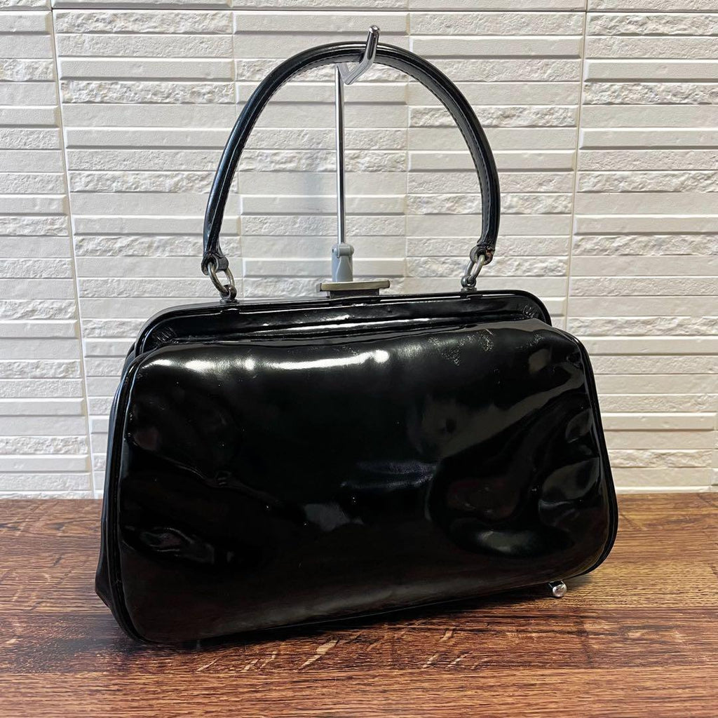 Prada Enamel Patent Leather Hand Bag Kiss Lock Black — view 2