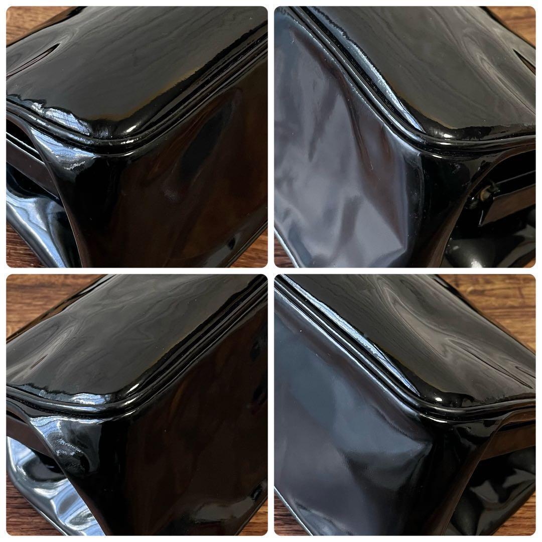 Prada Enamel Patent Leather Hand Bag Kiss Lock Black — view 5