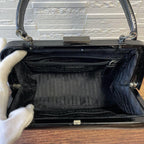 Prada Enamel Patent Leather Hand Bag Kiss Lock Black — view 7