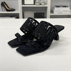 Hermes Gioia Suede Mesh Sandals Black — view 3