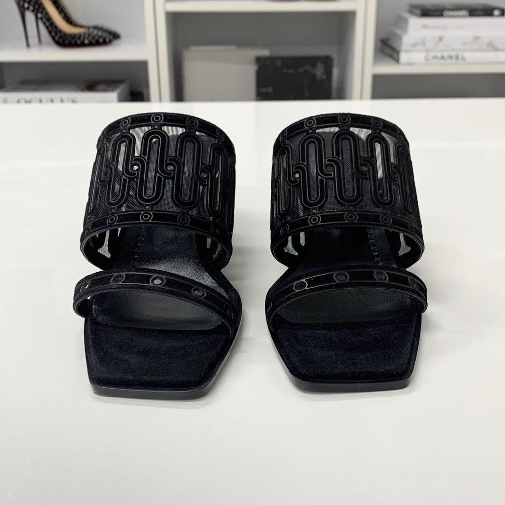 Hermes Gioia Suede Mesh Sandals Black — view 4