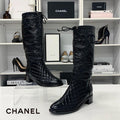Chanel CC Logo Quilted Leather Wrinkled Long Boots