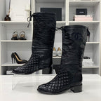 Chanel CC Logo Quilted Leather Wrinkled Long Boots — view 2