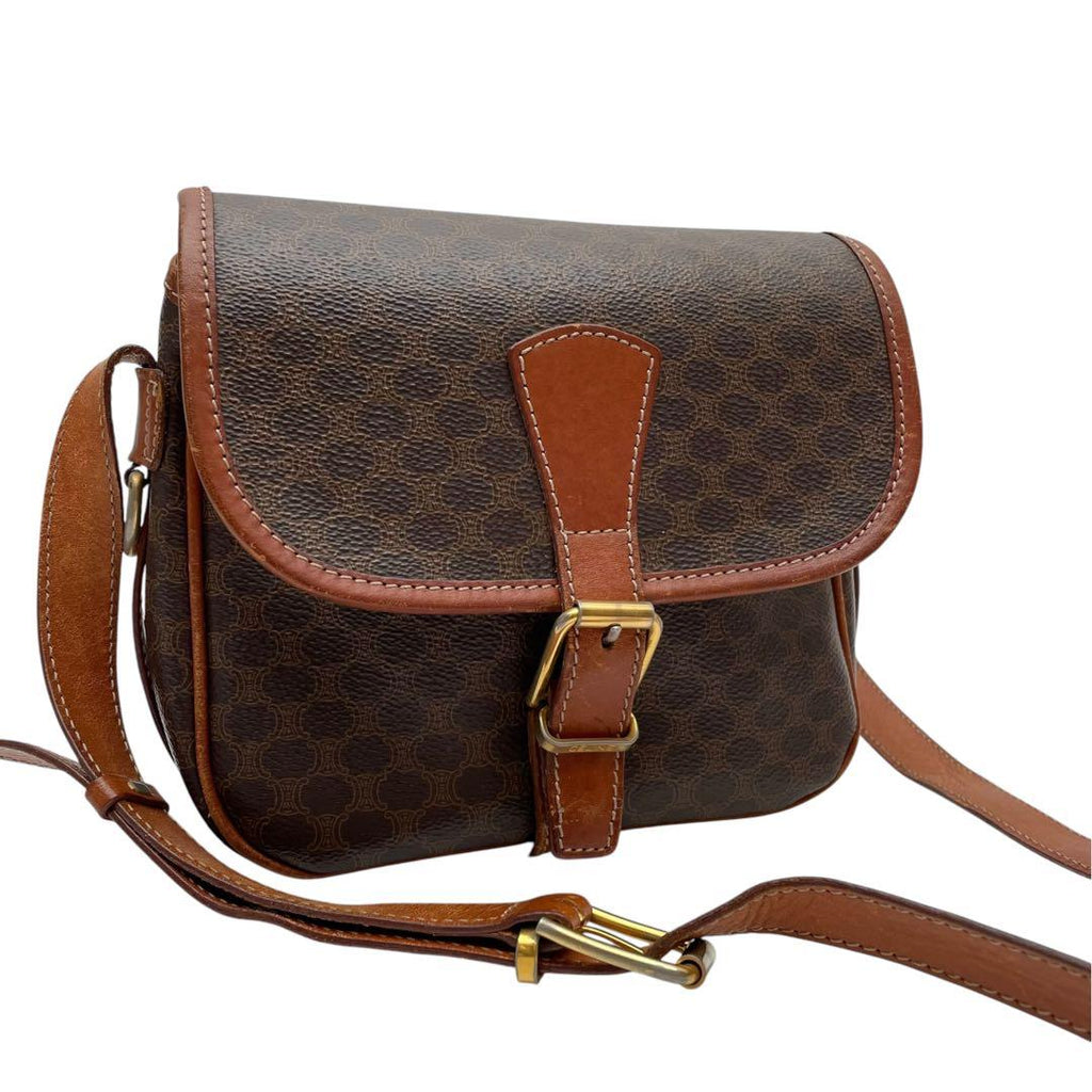 Celine Macadam Triomphe Leather Shoulder Bag Brown