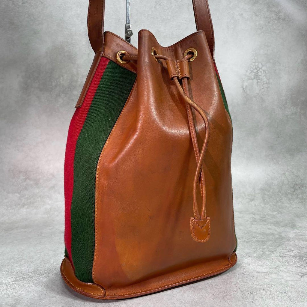 Gucci Sherry Line Shoulder Bag Brown Leather