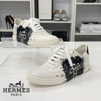 Hermes Quicker Leather Fresh Paint Sneakers White Black