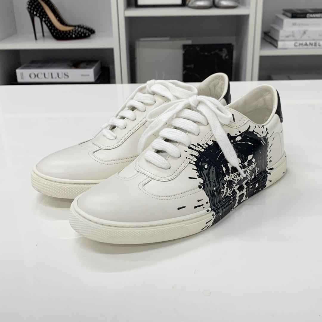 Hermes Quicker Leather Fresh Paint Sneakers White Black — view 3