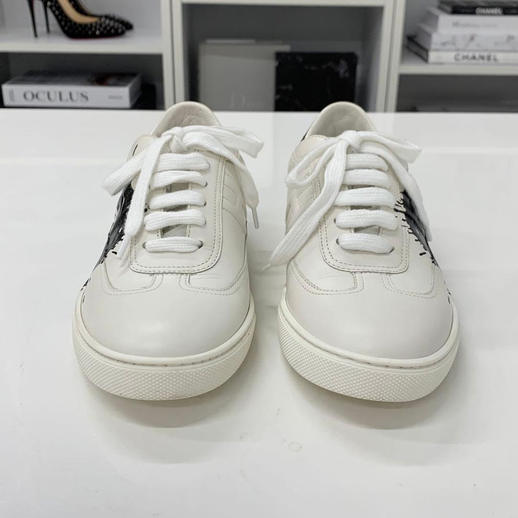 Hermes Quicker Leather Fresh Paint Sneakers White Black — view 4