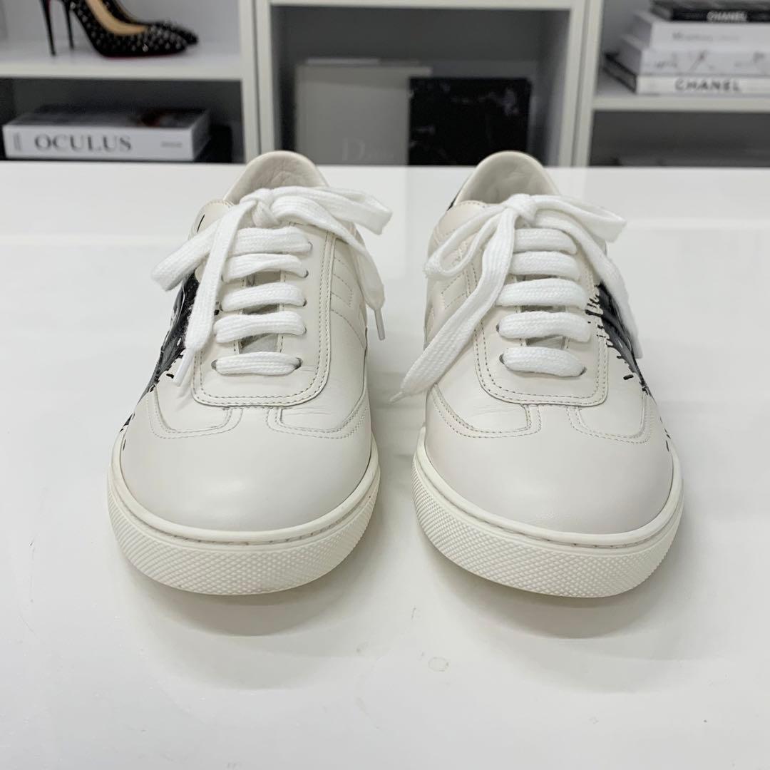 Hermes Quicker Leather Fresh Paint Sneakers White Black — view 4