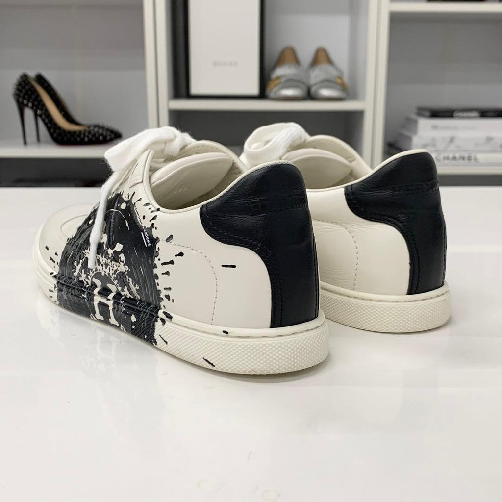 Hermes Quicker Leather Fresh Paint Sneakers White Black — view 5