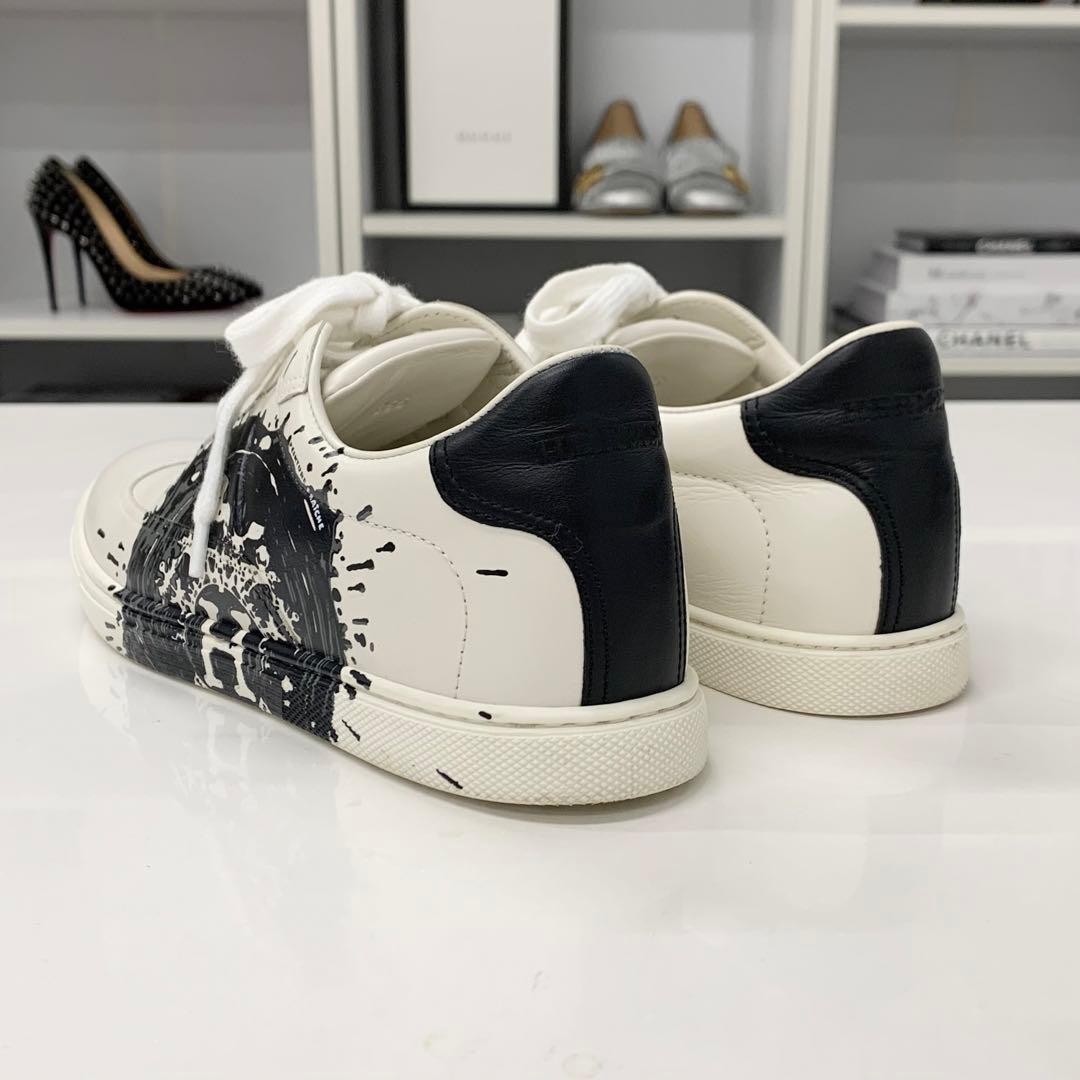 Hermes Quicker Leather Fresh Paint Sneakers White Black — view 5