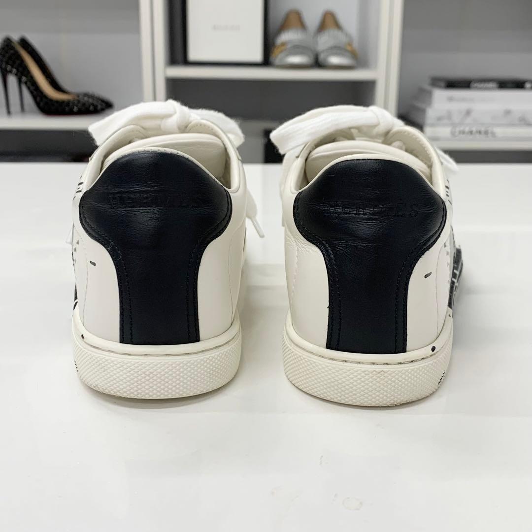 Hermes Quicker Leather Fresh Paint Sneakers White Black — view 6