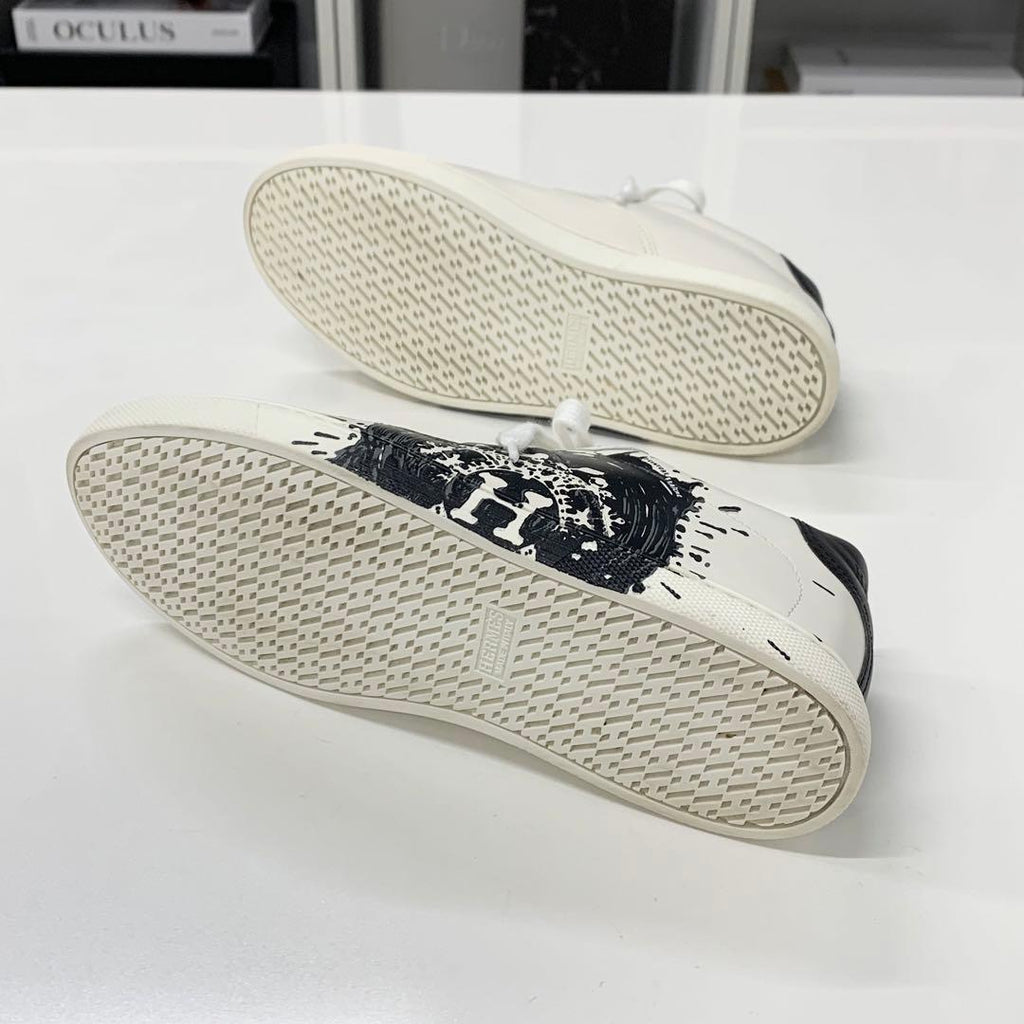 Hermes Quicker Leather Fresh Paint Sneakers White Black — view 7
