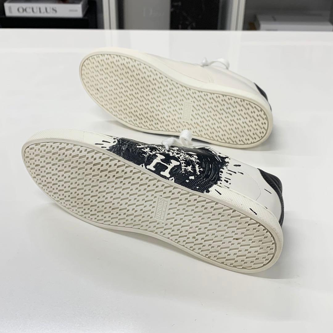Hermes Quicker Leather Fresh Paint Sneakers White Black — view 7