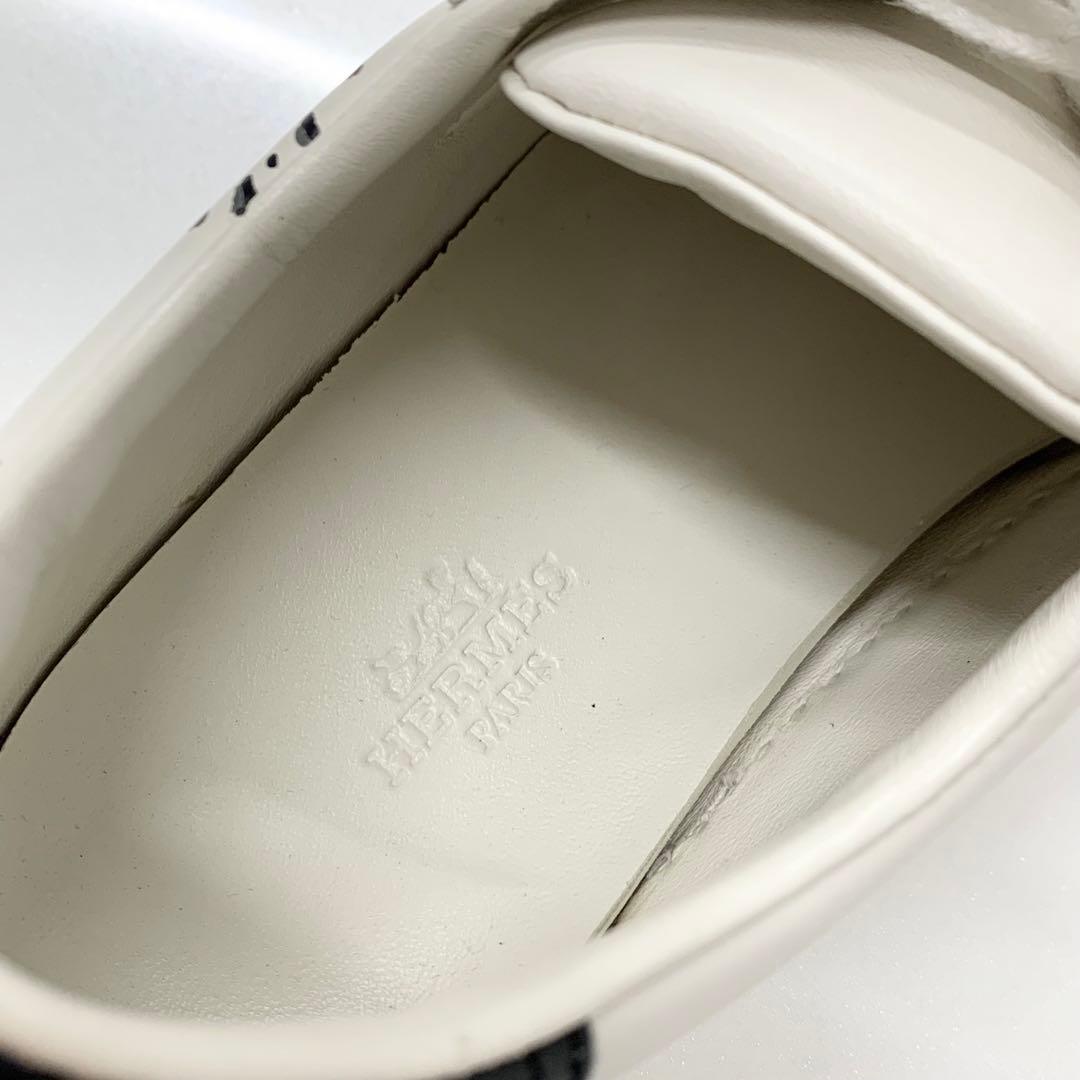 Hermes Quicker Leather Fresh Paint Sneakers White Black — view 8