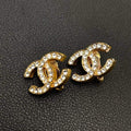 Chanel CC Logo Earrings Rhinestone Gold Icon