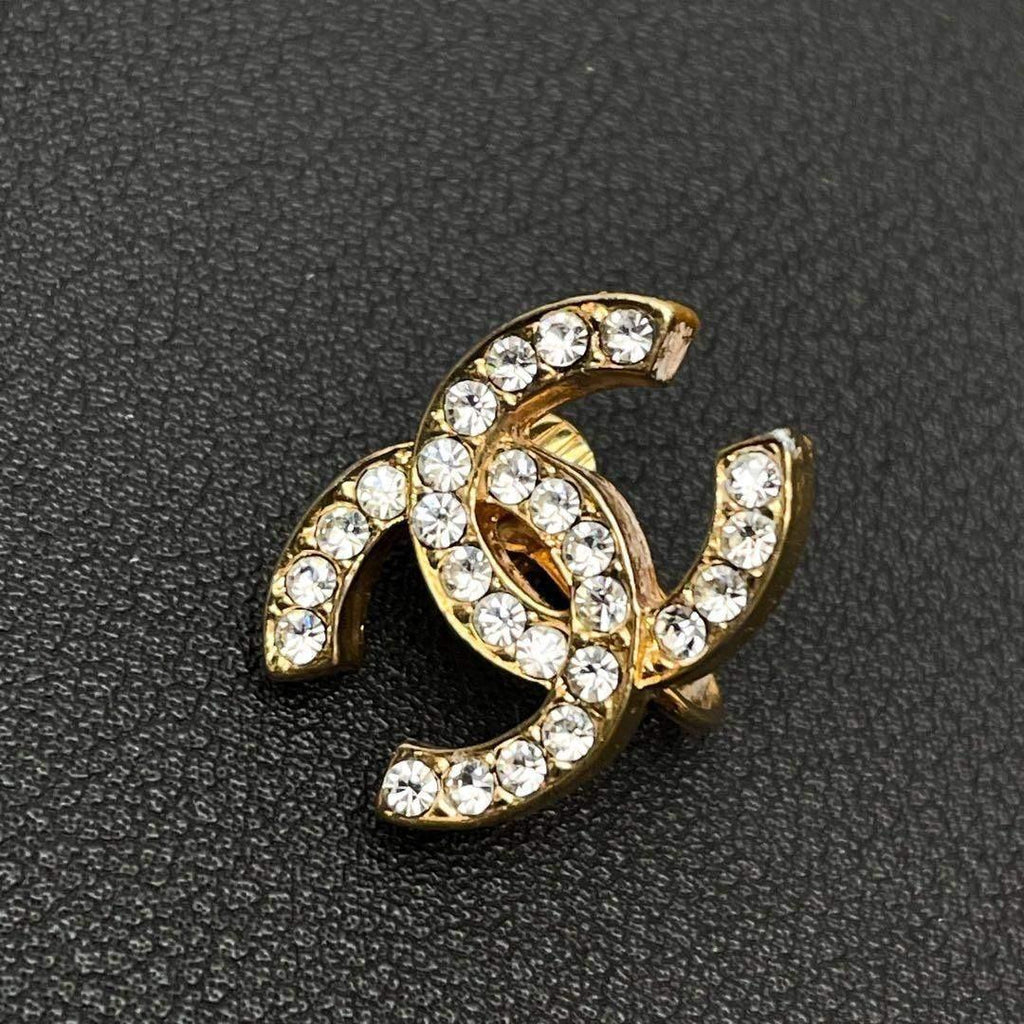 Chanel CC Logo Earrings Rhinestone Gold Icon — view 2