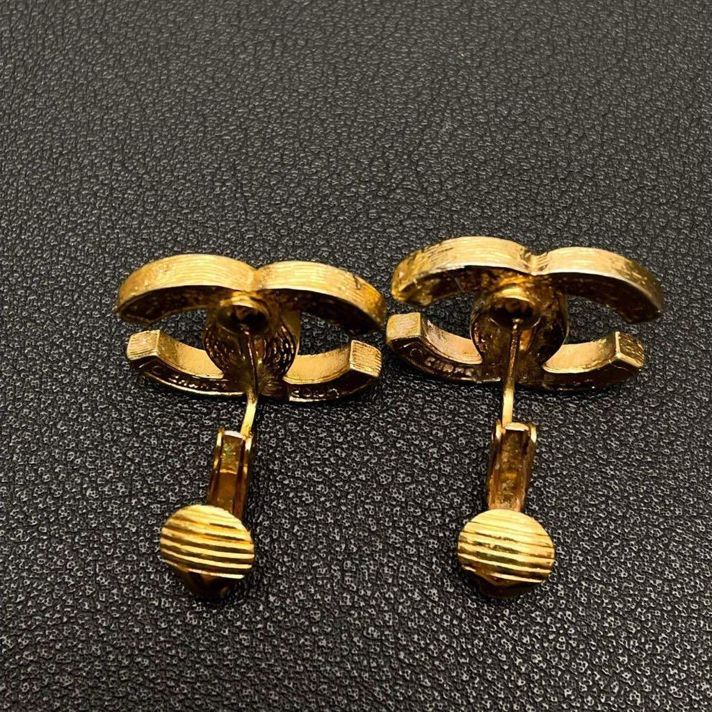 Chanel CC Logo Earrings Rhinestone Gold Icon — view 7