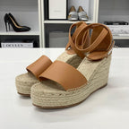 Hermes Tipoli Leather Kelly Wedge Sole Espadrilles Sandals — view 3