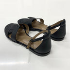Hermes Santorini Leather Strap Flat Sandals Black — view 4