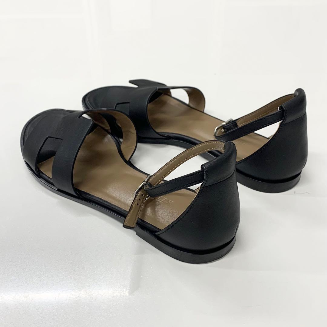 Hermes Santorini Leather Strap Flat Sandals Black — view 4