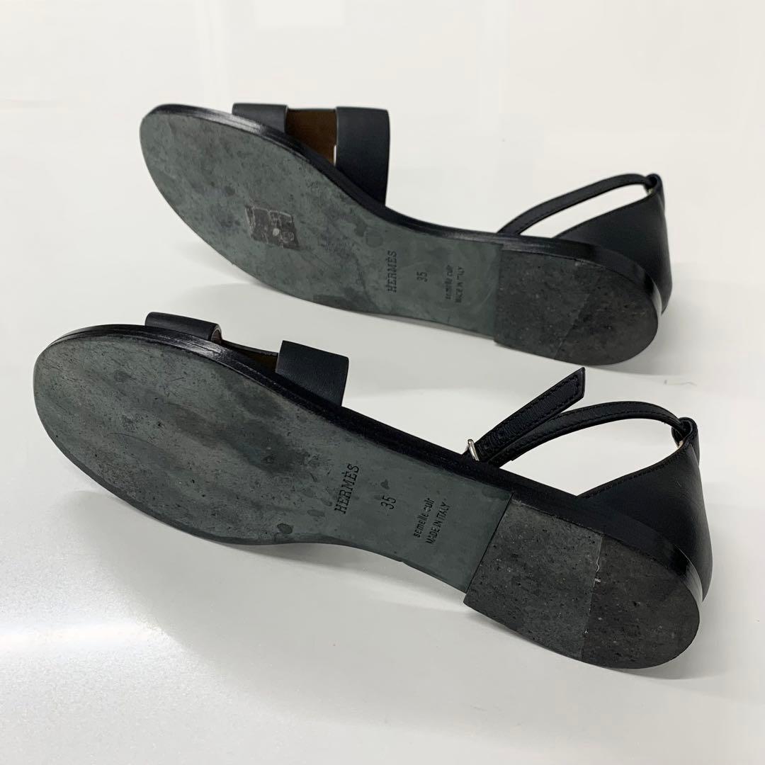 Hermes Santorini Leather Strap Flat Sandals Black — view 6