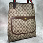 Gucci GG Sherry Line Tote Brown Logo Leather