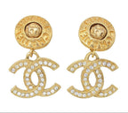 Chanel CC Logo Rhinestone Swing Earrings