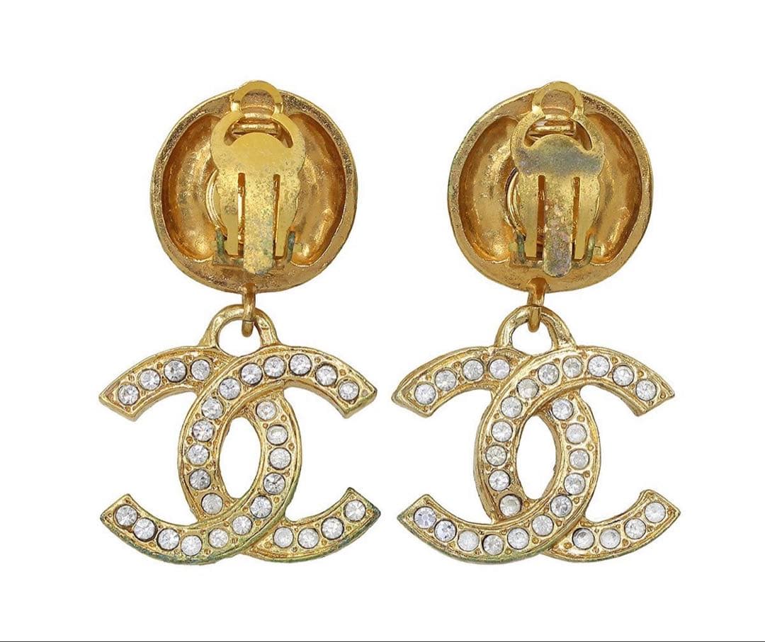Chanel CC Logo Rhinestone Swing Earrings — view 2