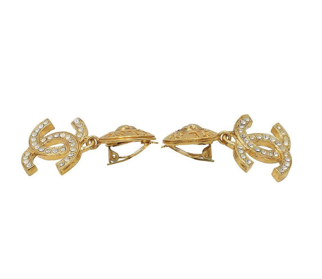 Chanel CC Logo Rhinestone Swing Earrings — view 3