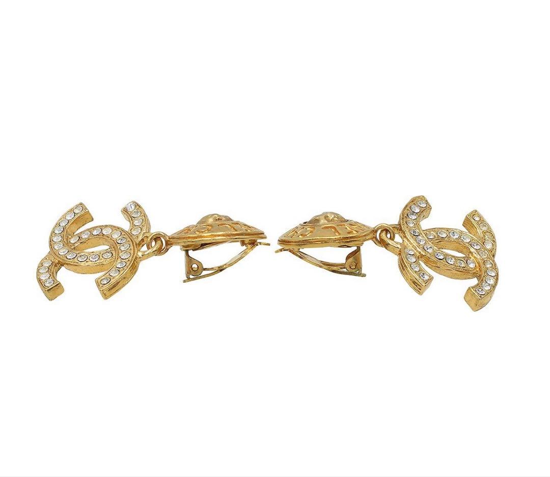 Chanel CC Logo Rhinestone Swing Earrings — view 3