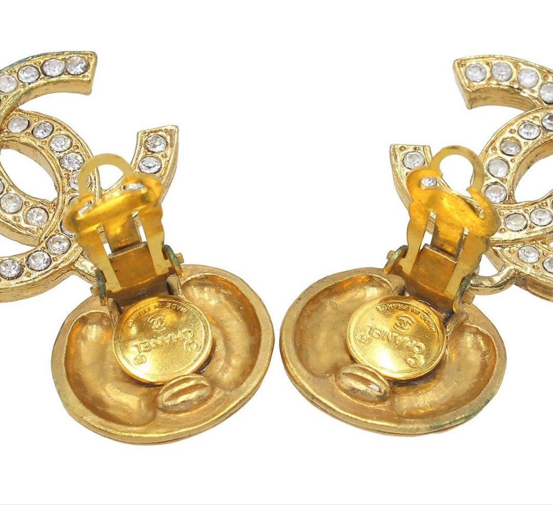 Chanel CC Logo Rhinestone Swing Earrings — view 4
