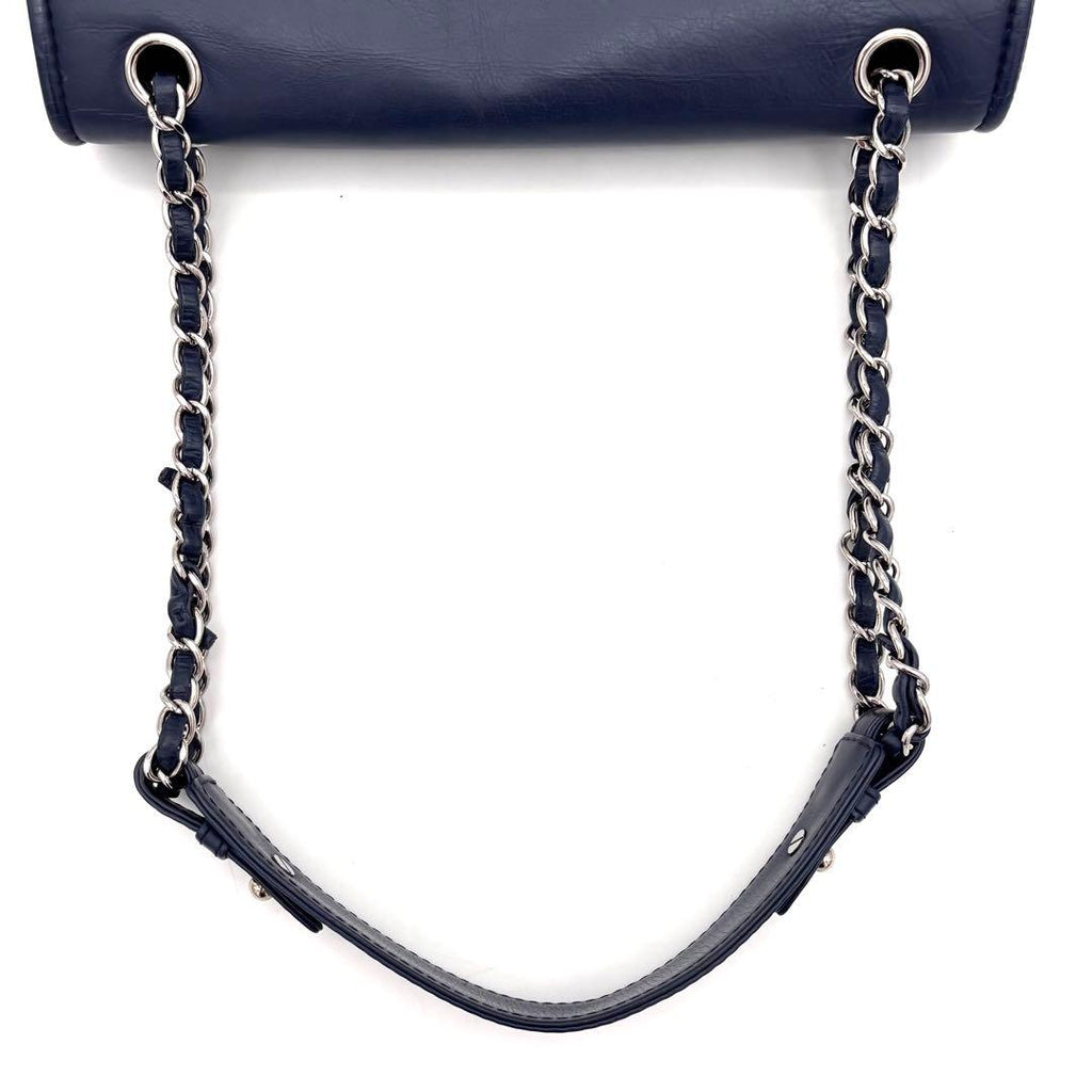 Chanel Quilted Chain Shoulder Bag Navy Lambskin Silver — view 5