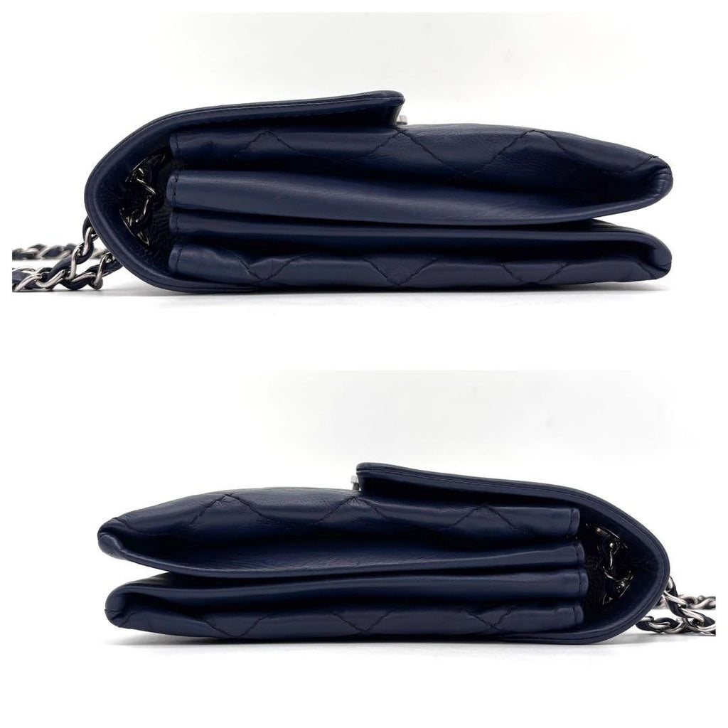 Chanel Quilted Chain Shoulder Bag Navy Lambskin Silver — view 7