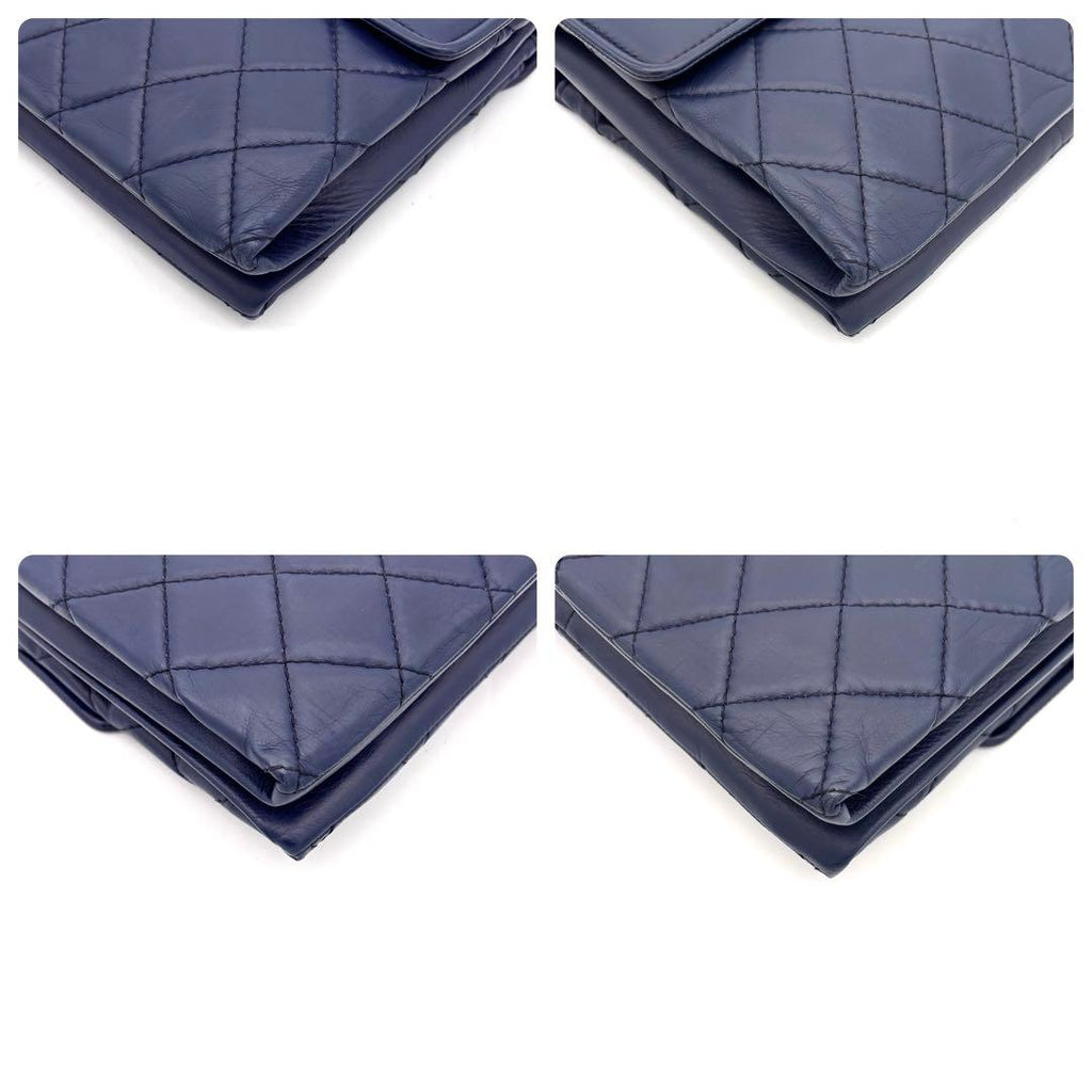 Chanel Quilted Chain Shoulder Bag Navy Lambskin Silver — view 8