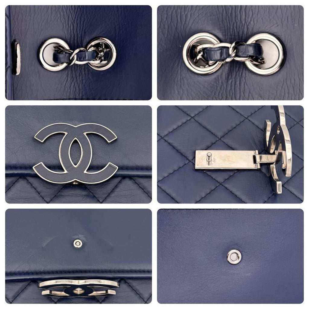 Chanel Quilted Chain Shoulder Bag Navy Lambskin Silver — view 9