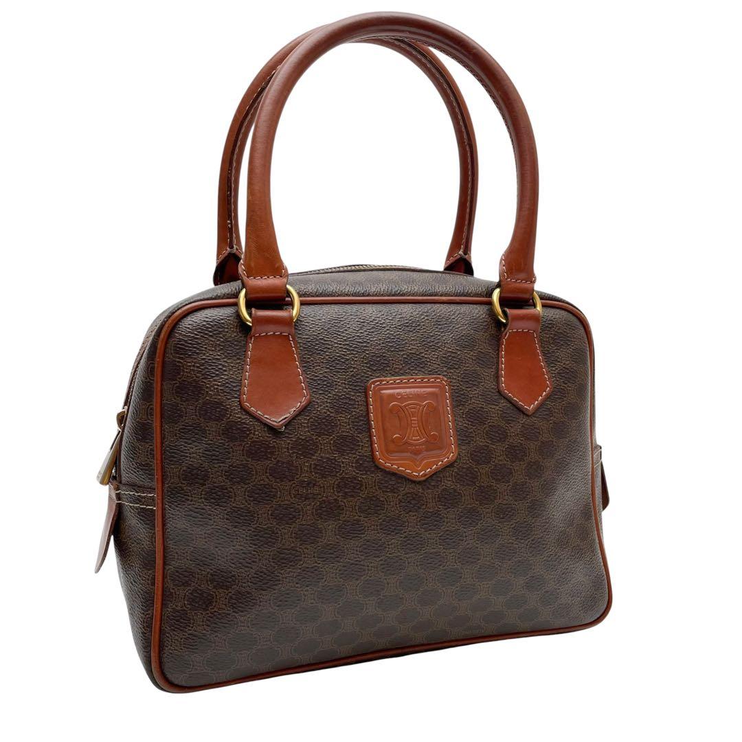 Celine Leather Macadam Triomphe Logo Hand Bag Brown