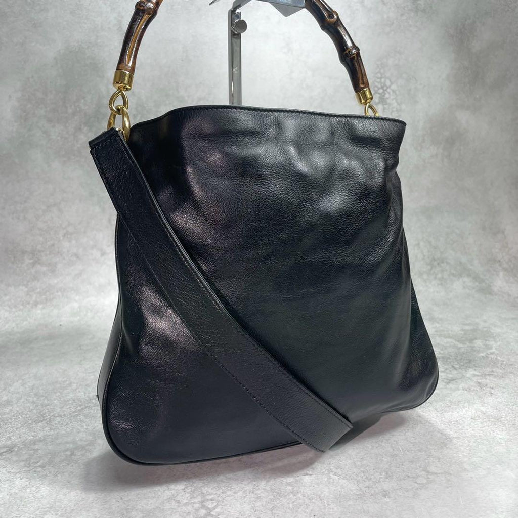 Gucci Shoulder Bag 2-Way Bamboo Black Leather