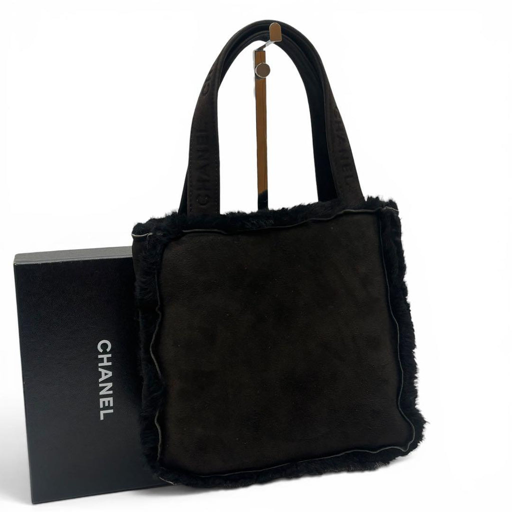 Chanel Shearling Suede Leather Fur Hand Bag Compact
