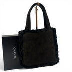 Chanel Shearling Suede Leather Fur Hand Bag Compact